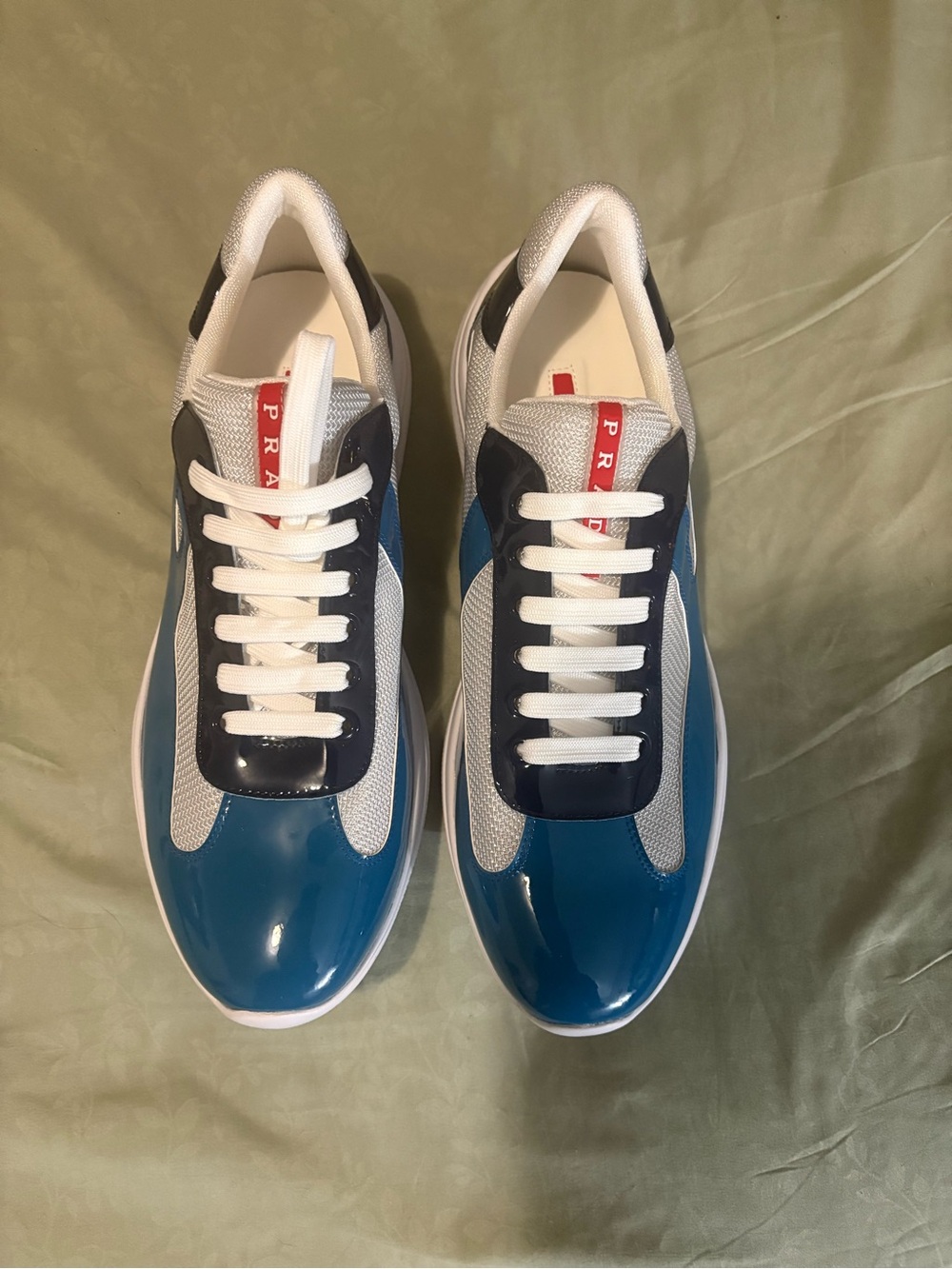 Prada Men’s Teal, Navy and White Low-Top Sneakers